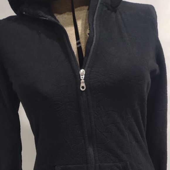 HOT CHILLYS SALSA BLACK HOODIE FUZZY LINING EMBROIDERED TEXTURED FLEECE  LARGE - Picture 2 of 16